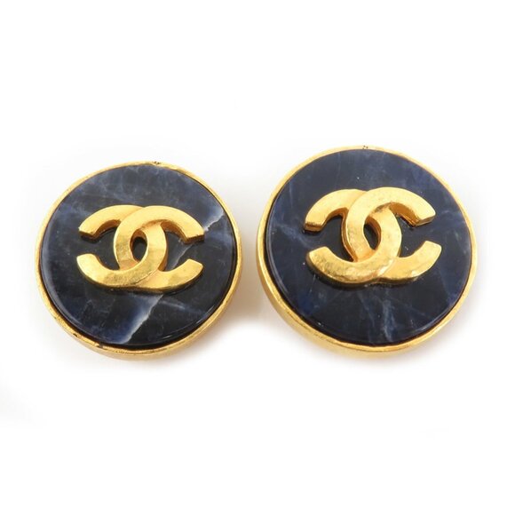 CHANEL Navy Logo Earrings - Picture 1 of 5